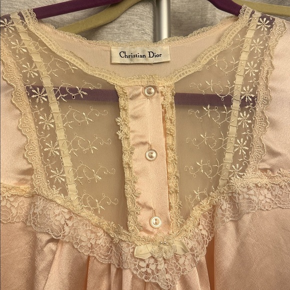 Vintage Christian Dior silk night gown lace ruffle bow feminine light pink large - Picture 4 of 8